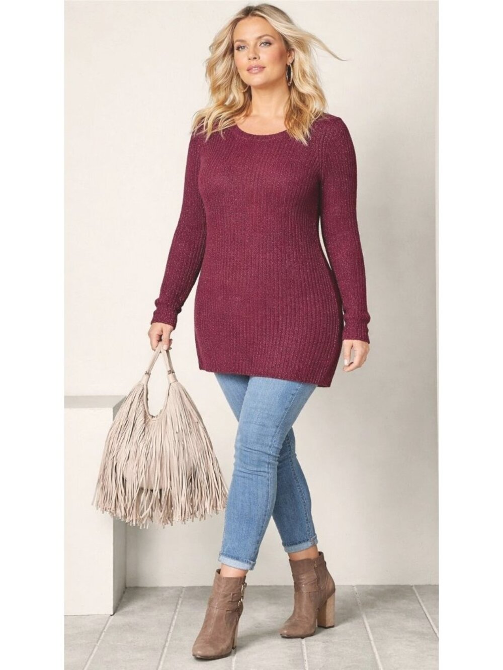 Apt 9 Medium Burgundy Sweater Tunic Ribbed Sparkle Knit Lined Party Glamcore Mod